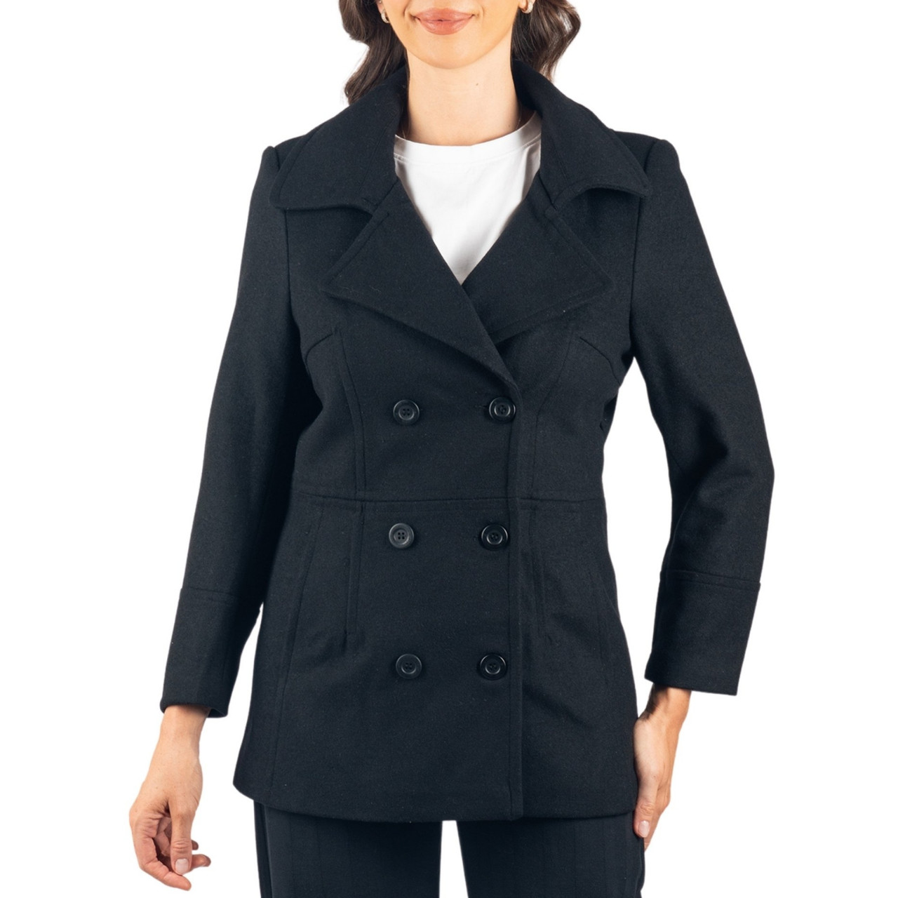 Alpine Swiss Emma Women's Wool Peacoat – Double-Breasted 3/4